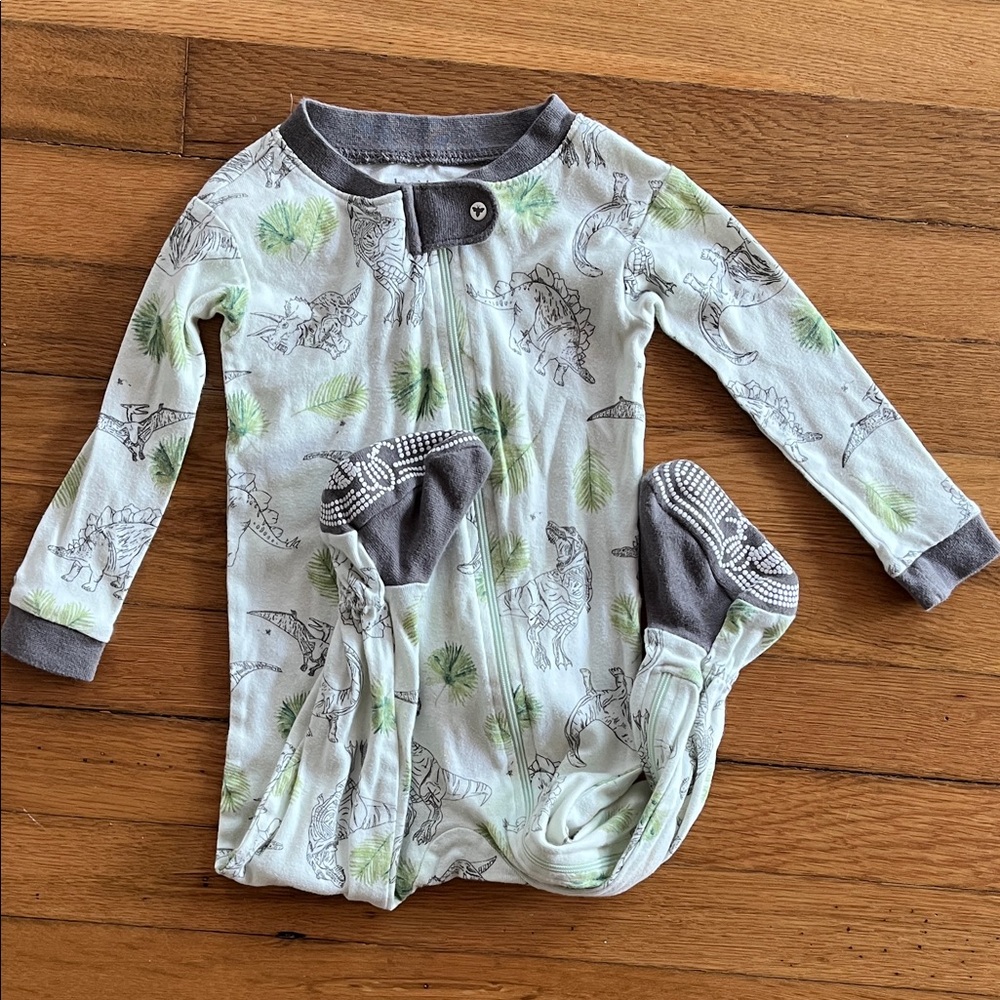 Burt's Bees Baby Light Green & Gray Zip Footed Pajamas